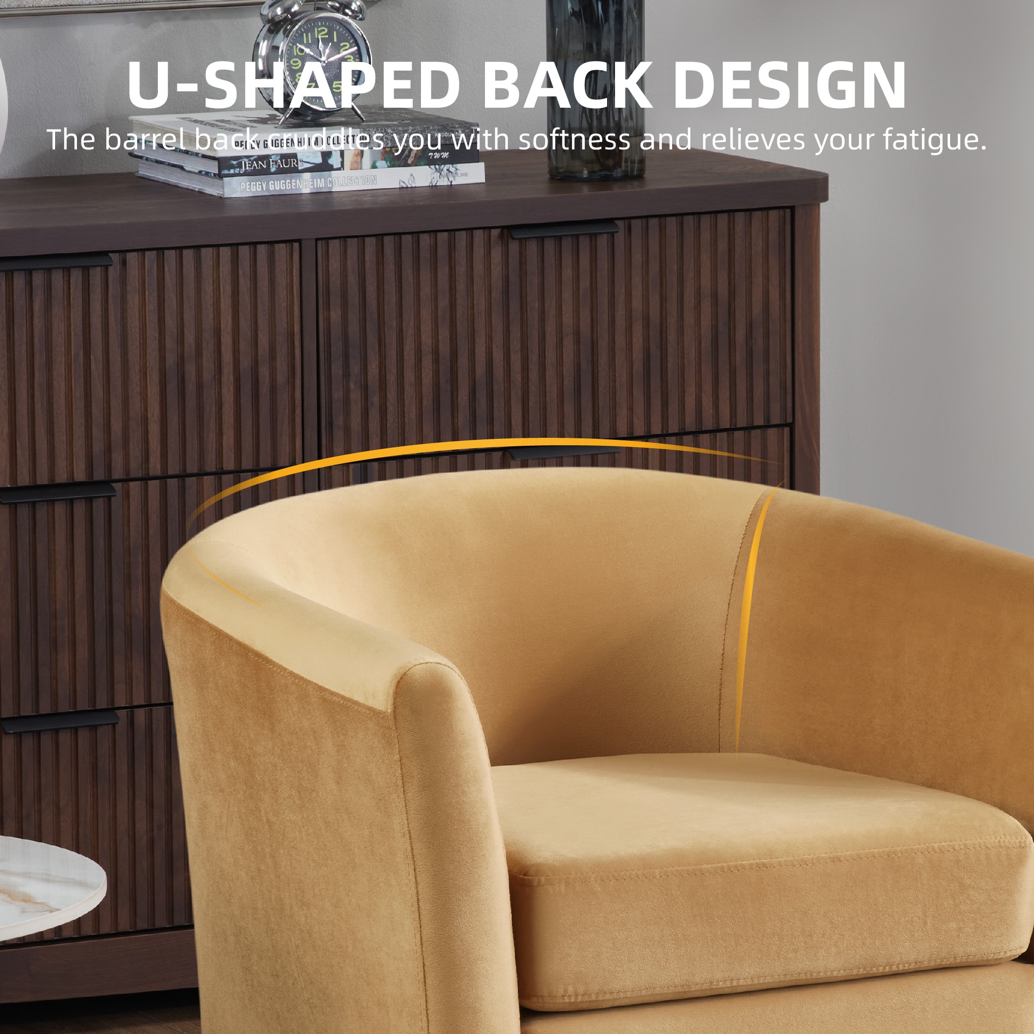 Velvet Accent Chair with Ottoman, Modern Barrel Chair Armchair for Living Room, Bedroom, Yellow Velvet Accent Chair with Ottoman, Modern Barrel Chair Armchair for Living Room, Bedroom, Yellow